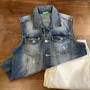 United Colors of Benetton Distressed Blue Denim Vest